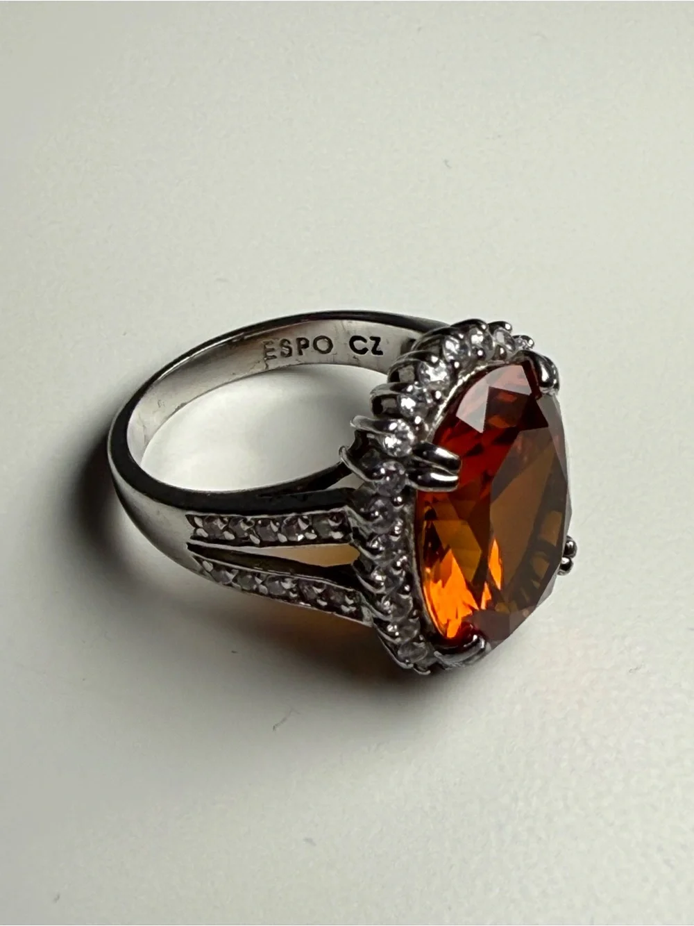 ESPO 925 Sterling Silver Simulated Citrine & CZ Halo Statement Ring